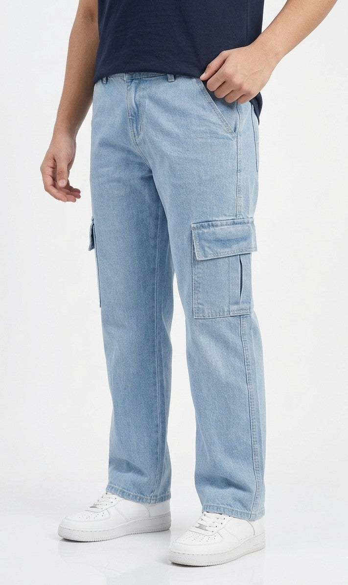 Men's Light Wash 6-Pocket Cargo Jeans