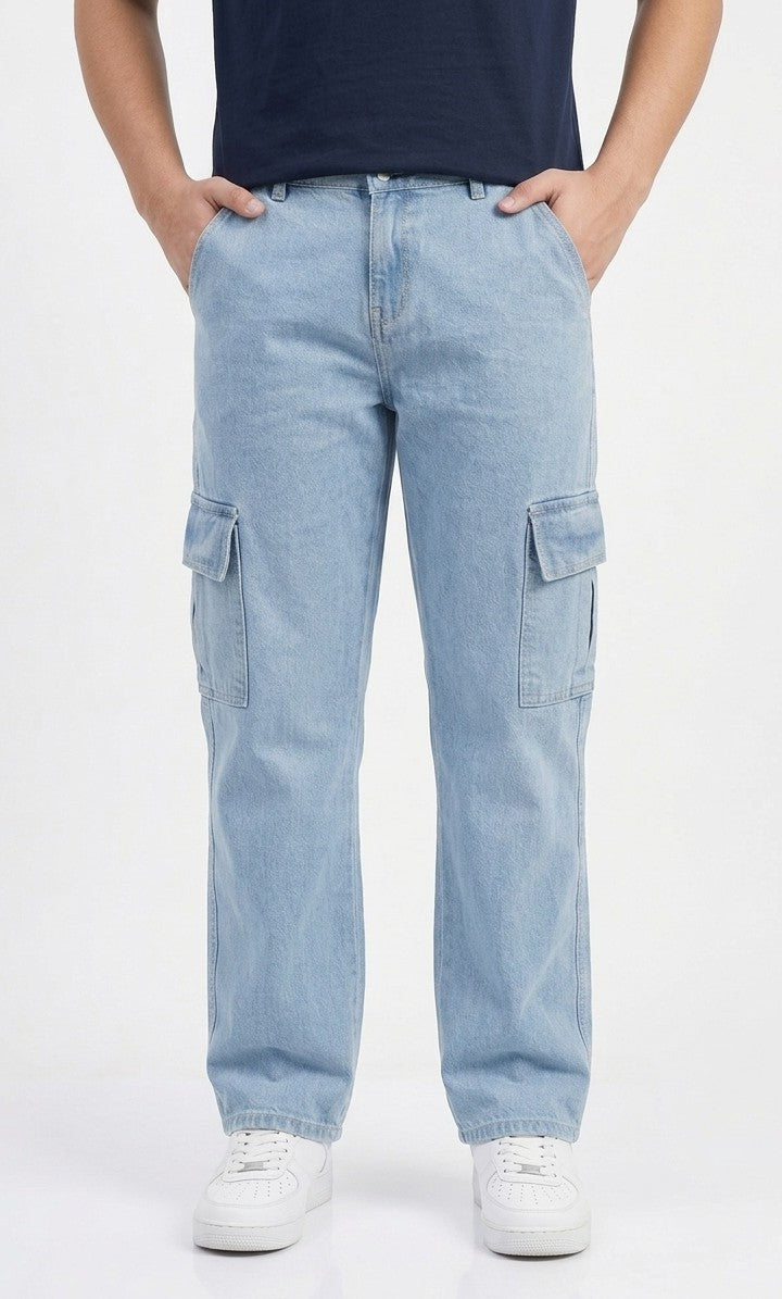 Men's Light Wash 6-Pocket Cargo Jeans
