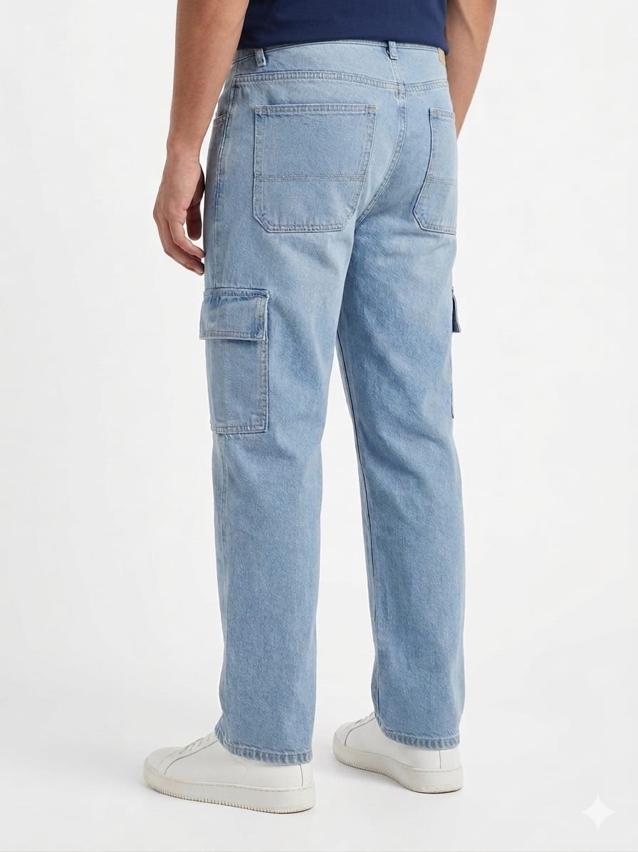Men's Light Wash 6-Pocket Cargo Jeans